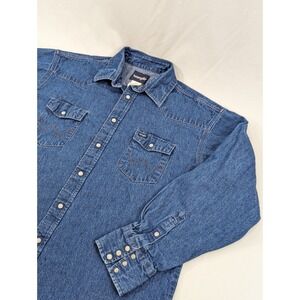 Wrangler Shirt Mens 18x35‎ 3/XL  Blue Denim Pearl Snap Western Long Sleeve EUC